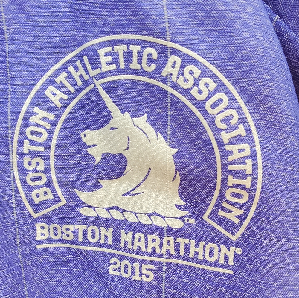 BOSTON Marathon 2015 Adidas Climaproof 1/2 zip Running shirt NWOT Purple Men's S - Picture 2 of 8